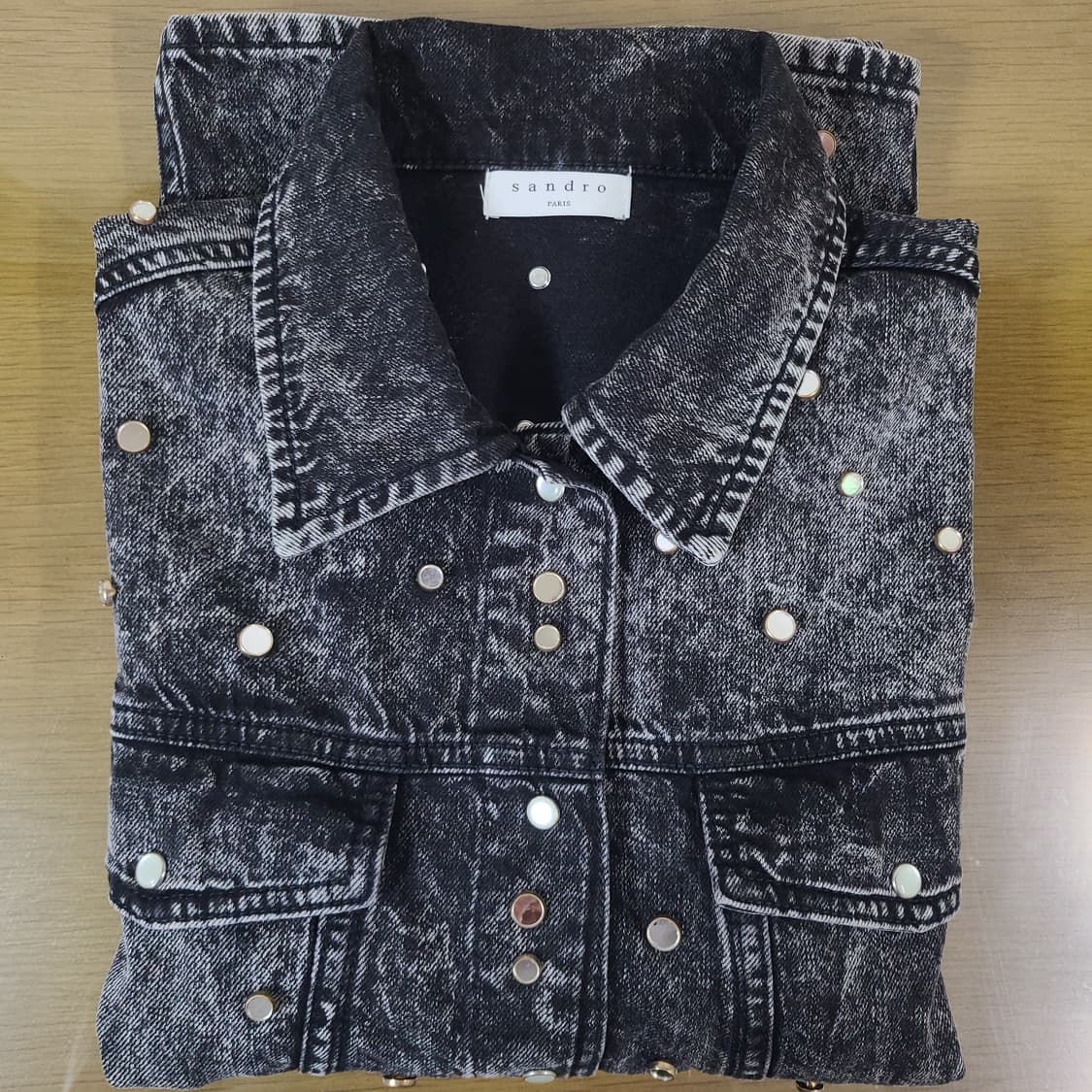 (L100) 산드로 빈티지 워싱 흑청 블랙 웨스턴 데님 셔츠 자켓 상품이미지1