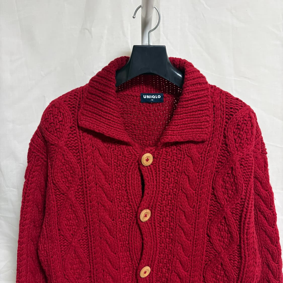 유니클로 울 케이블 카라 가디건 / 레드, M 상품이미지2