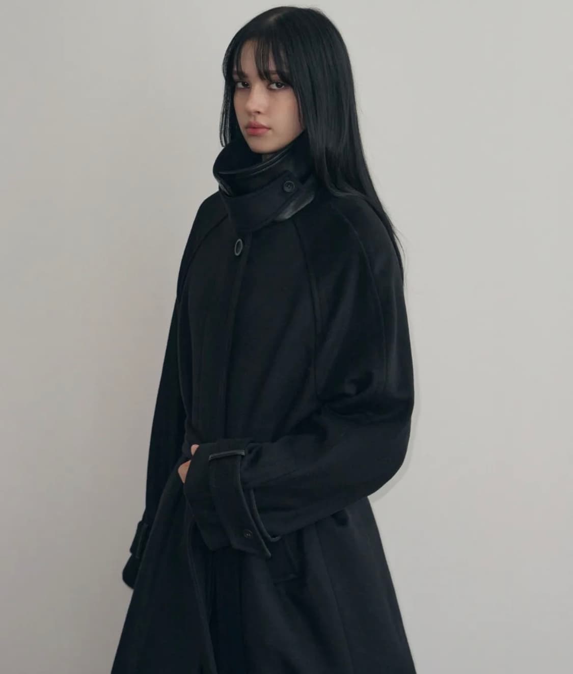 레더리 캐시미어 발마칸 로브 코트 블랙 상품이미지3