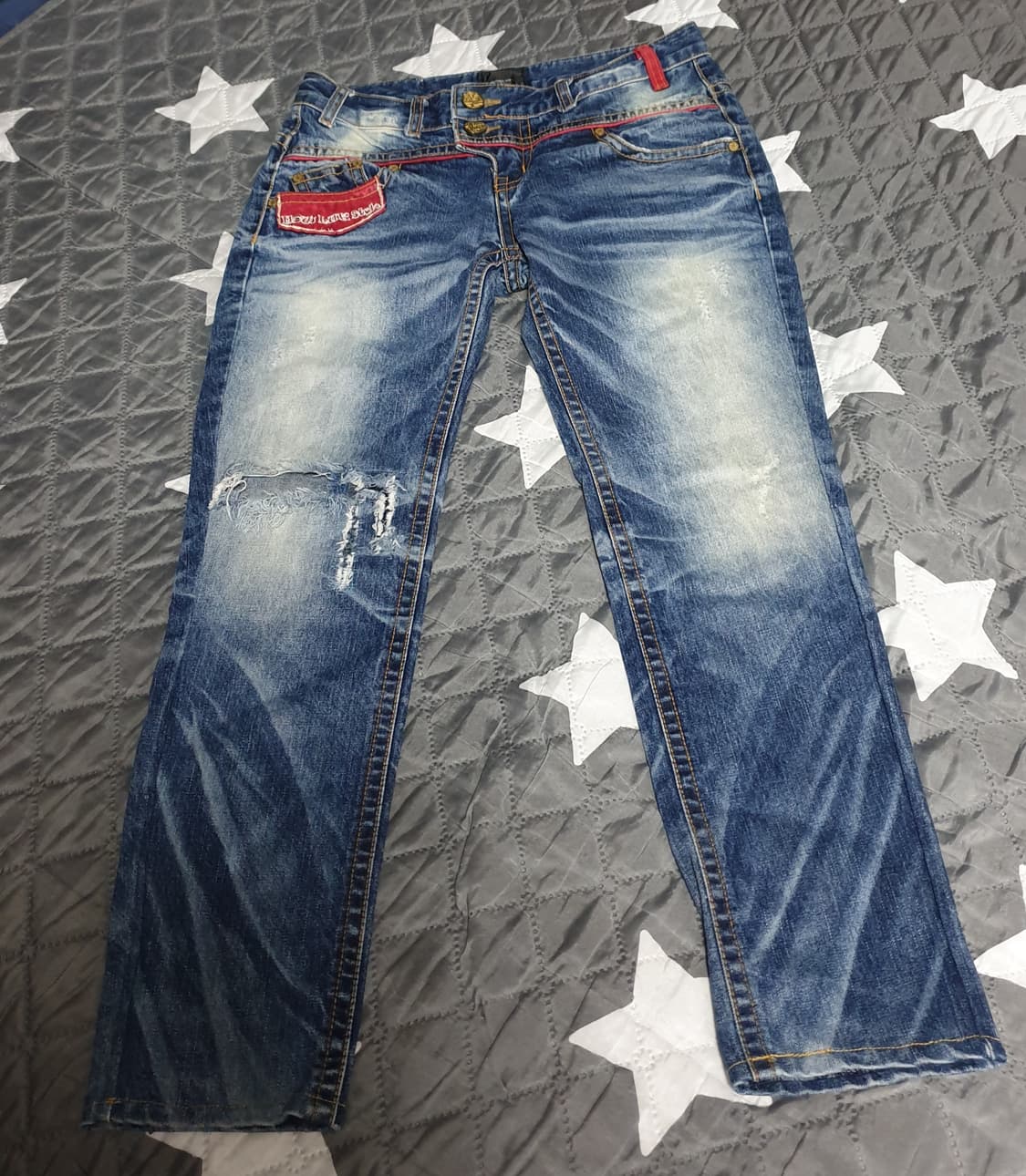 HOWLUK 로우라이즈 Y2K 슬림핏 투버튼 빈티지워싱 데님팬츠 (M) 상품이미지1