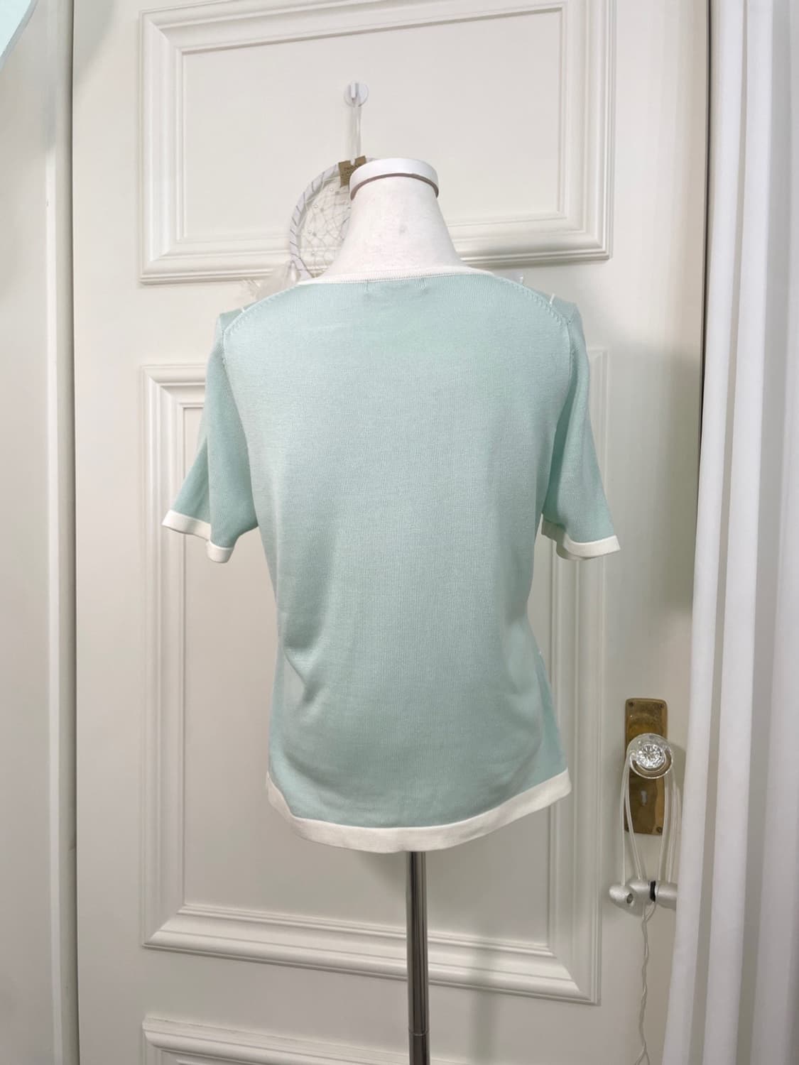 mint white check hlaf knit top(size-L) 상품이미지3