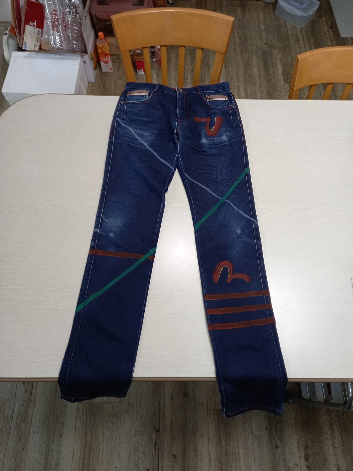 28 EVISU Kor 8포켓 워싱 스판 슬림일자진 28-950 상품이미지1