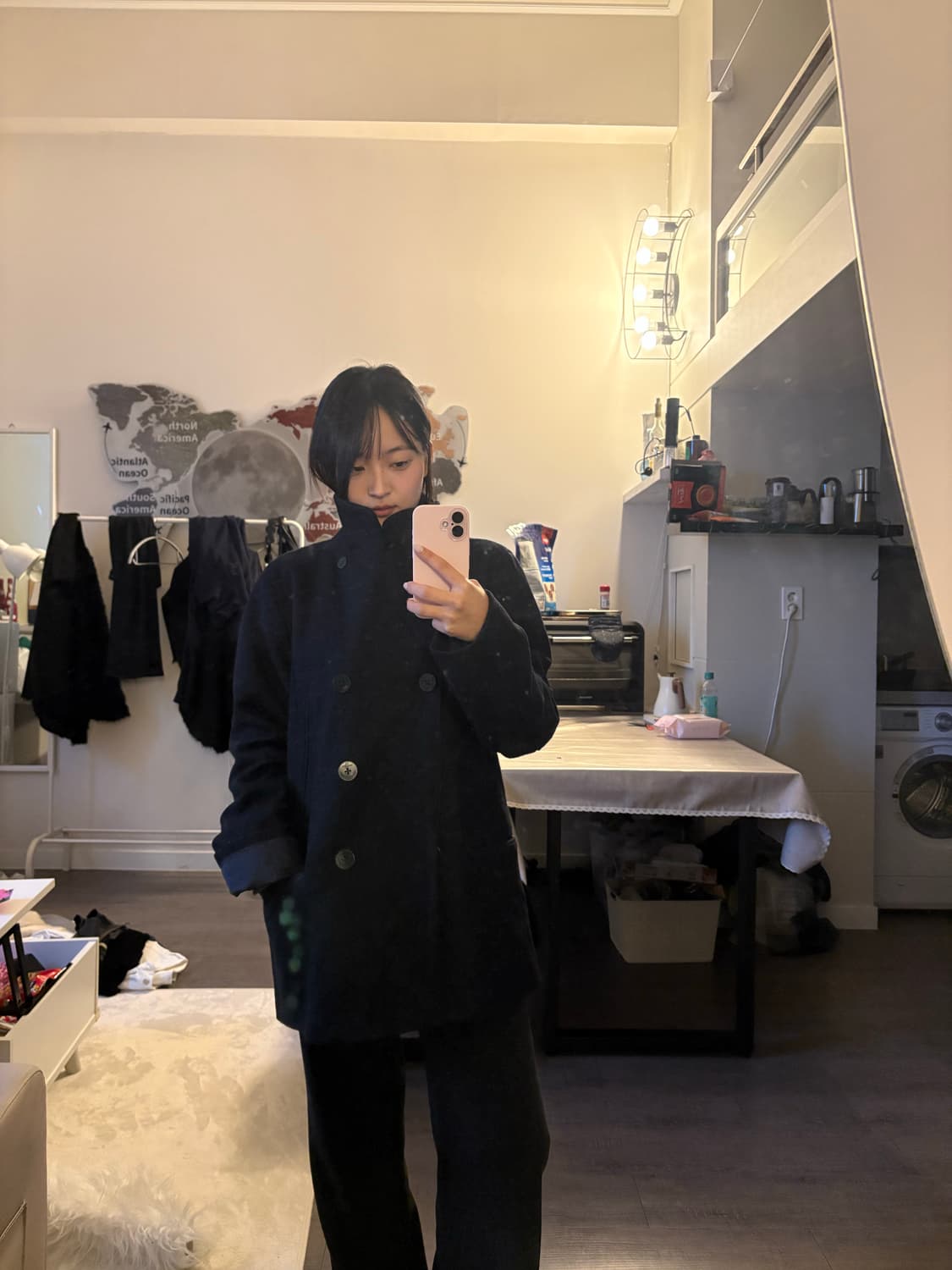 네이비 하이넥 코트 상품이미지4