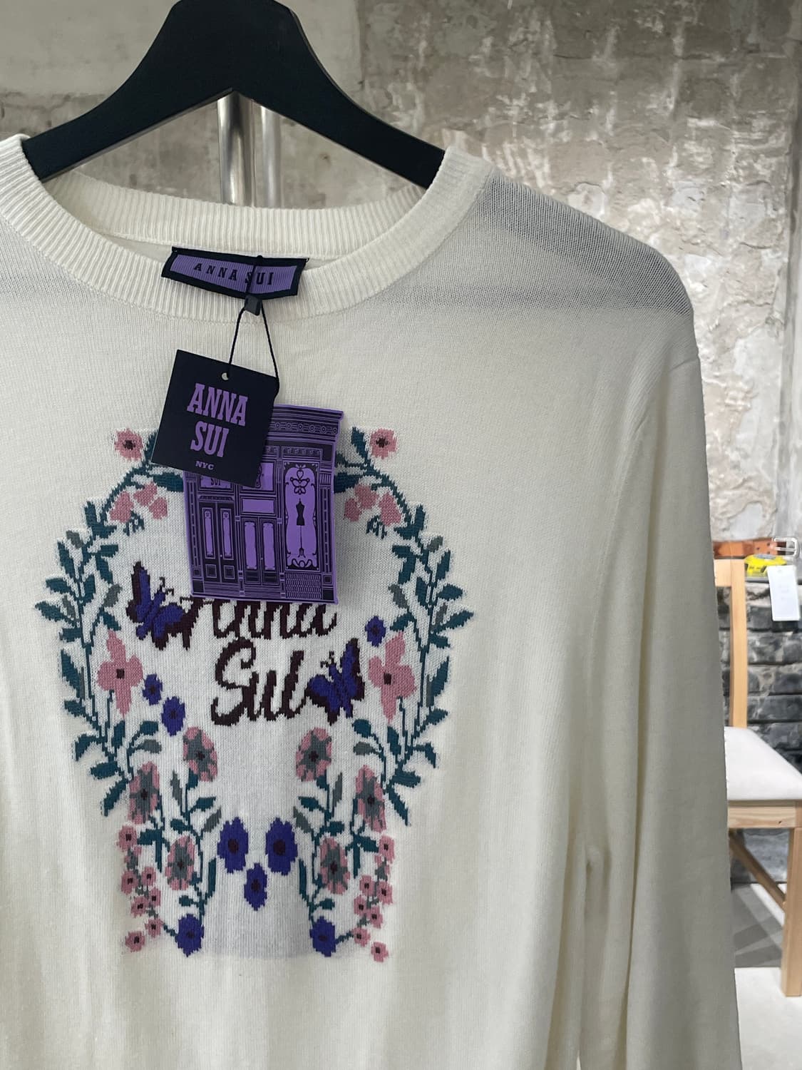 안나 수이 아이보리 플라워 엠브로이드 크루넥 니트 상품이미지3