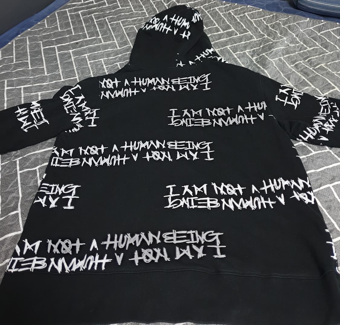아임낫어휴먼비잉 빈티지 레터링 후드티 블랙 (XL) 상품이미지3