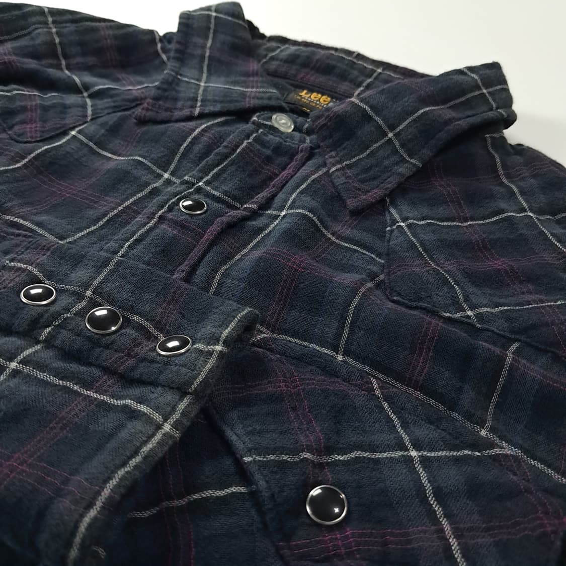 CK208 M 리 00s 일본판 코튼 웨스턴 타탄체크 네이비 셔츠 남방 상품이미지4