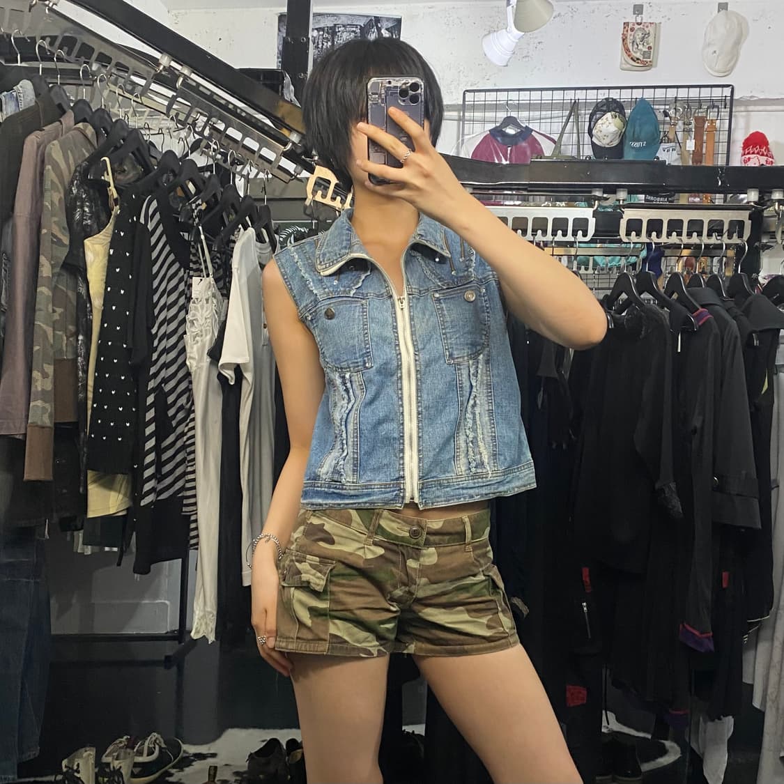 Japanese vtg 큐빅 디테일 그런지 데님 베스트 상품이미지9
