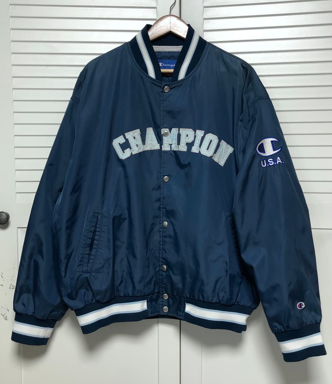 챔피온 USA 바시티 자켓 희귀 네이비 상품이미지1