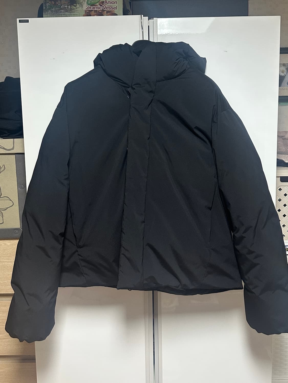 무탠다드 미니멀 후디드 다운 숏패딩 블랙m 상품이미지2