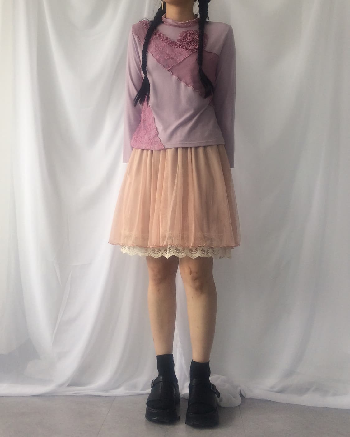 Lace layer trimming high neck sleeve 상품이미지5