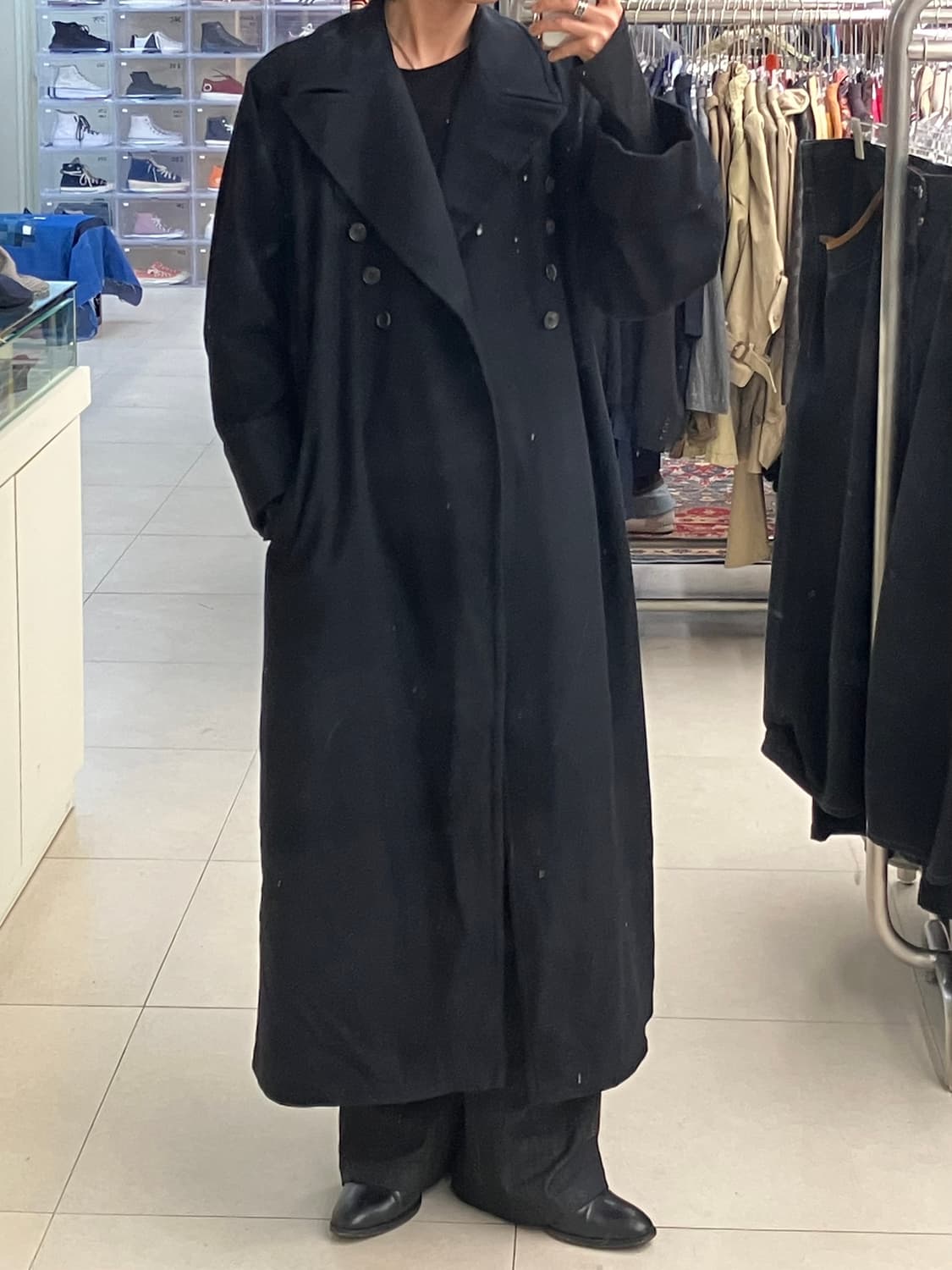 Y’s 요지야마모토 블랙 더블 브레스트 롱코트 상품이미지6