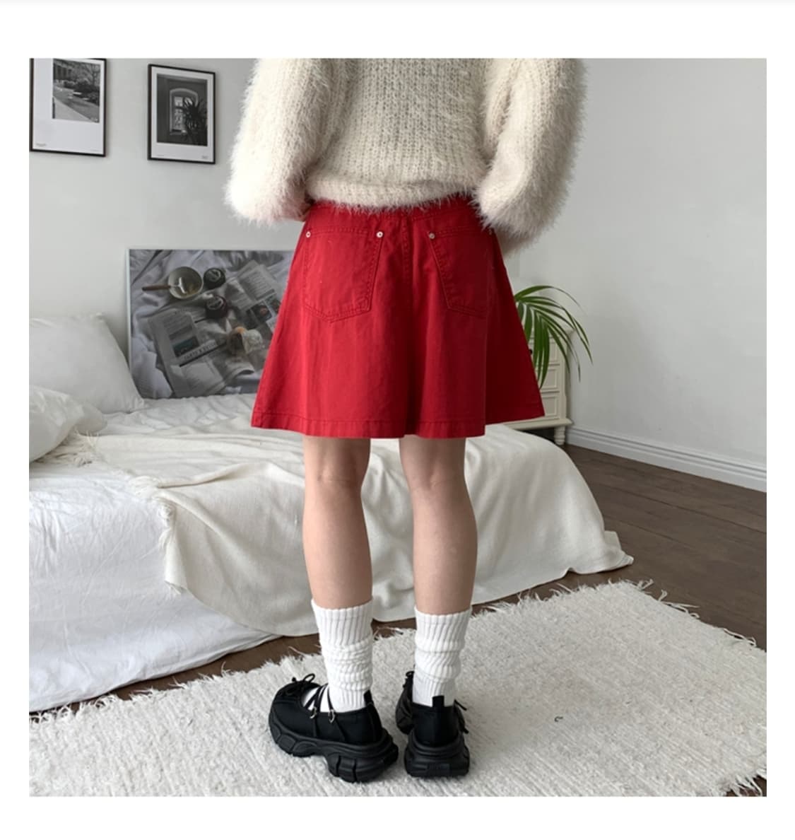 러브앤드팝 OOTJ 플리츠 스커트 레드 새상품 상품이미지2