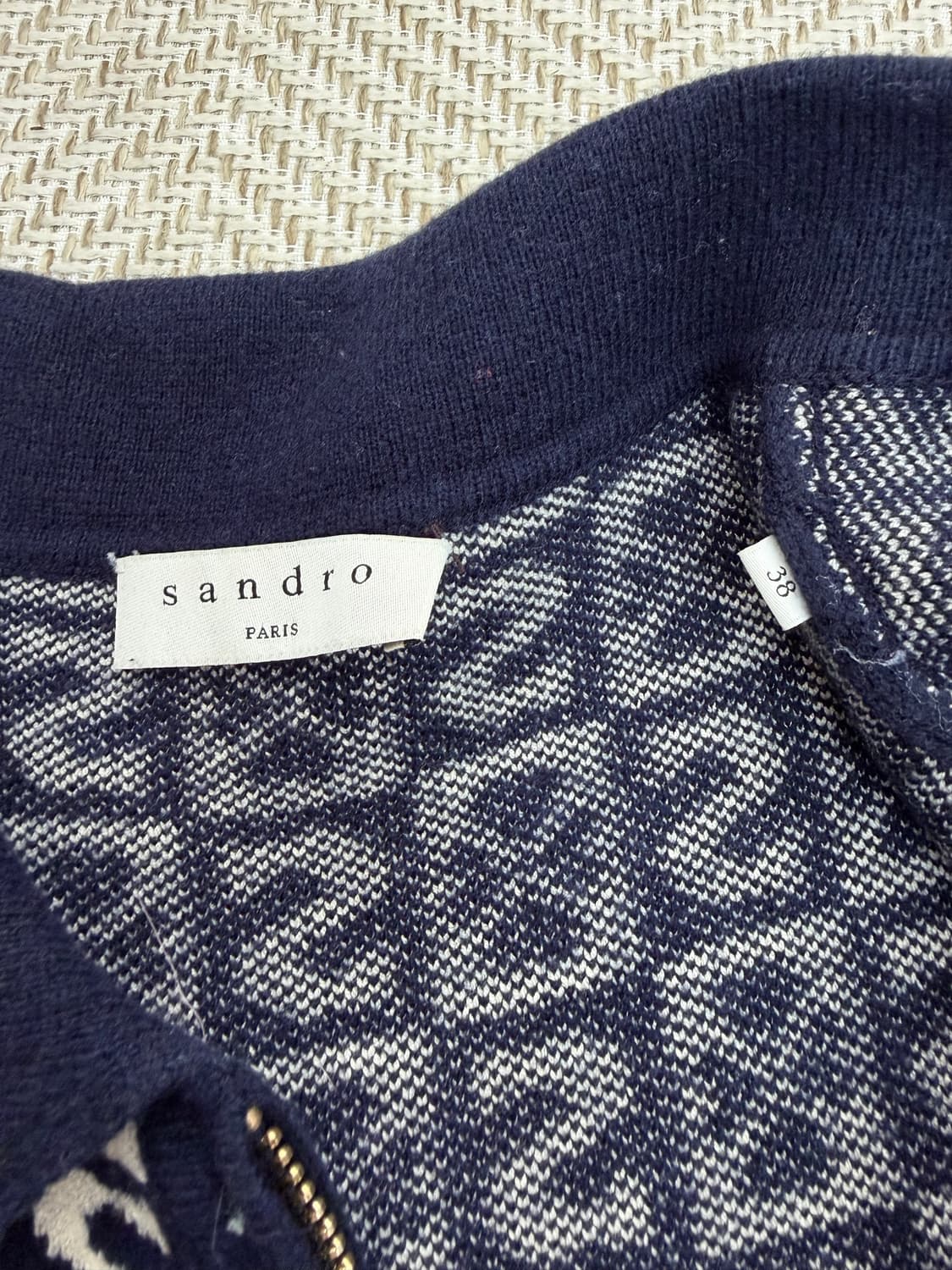 정품) 산드로 자카드 니트 원피스 네이비 38 상품이미지7