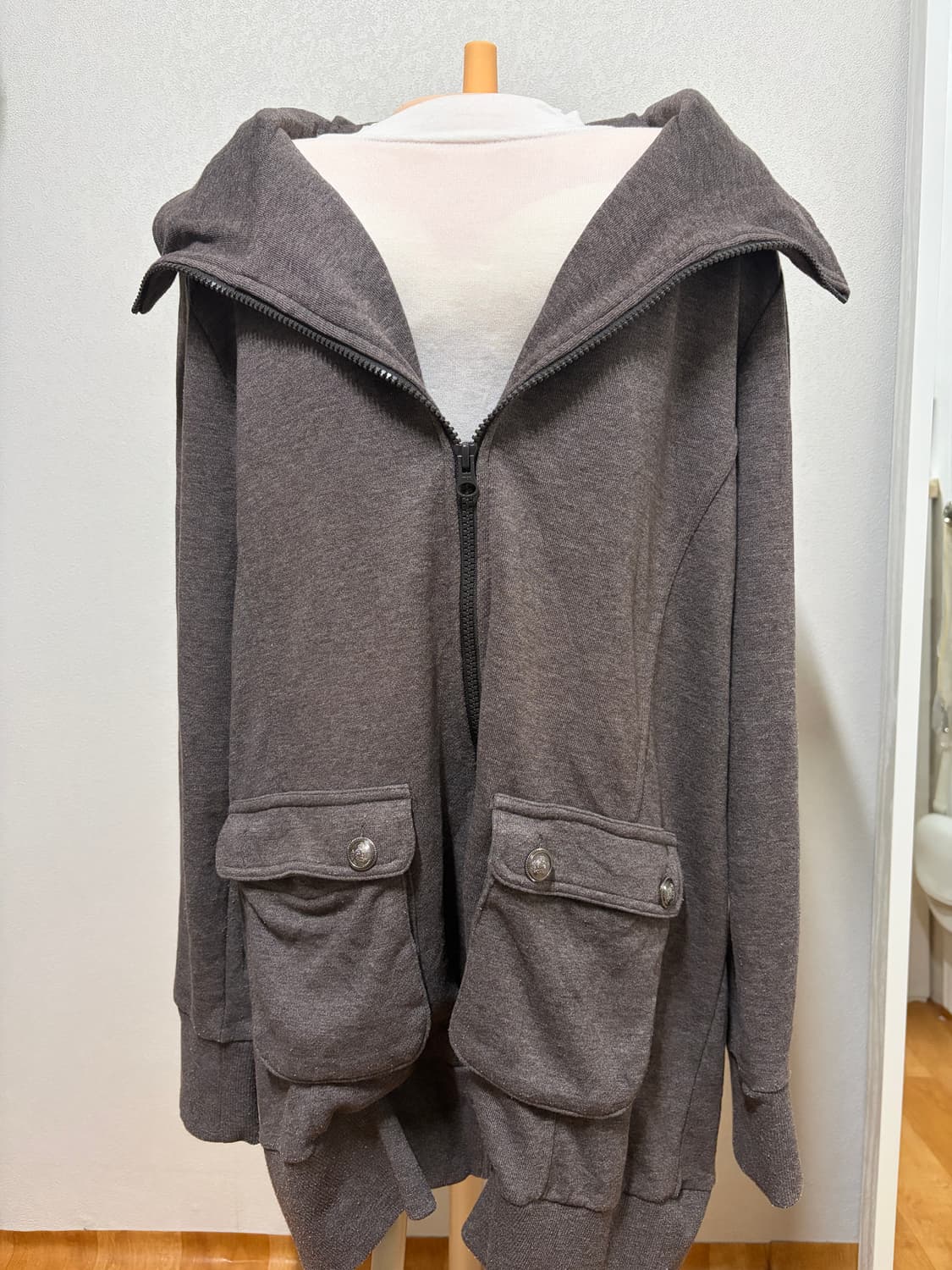 브라운 롱 후드 집업 가디건 상품이미지1