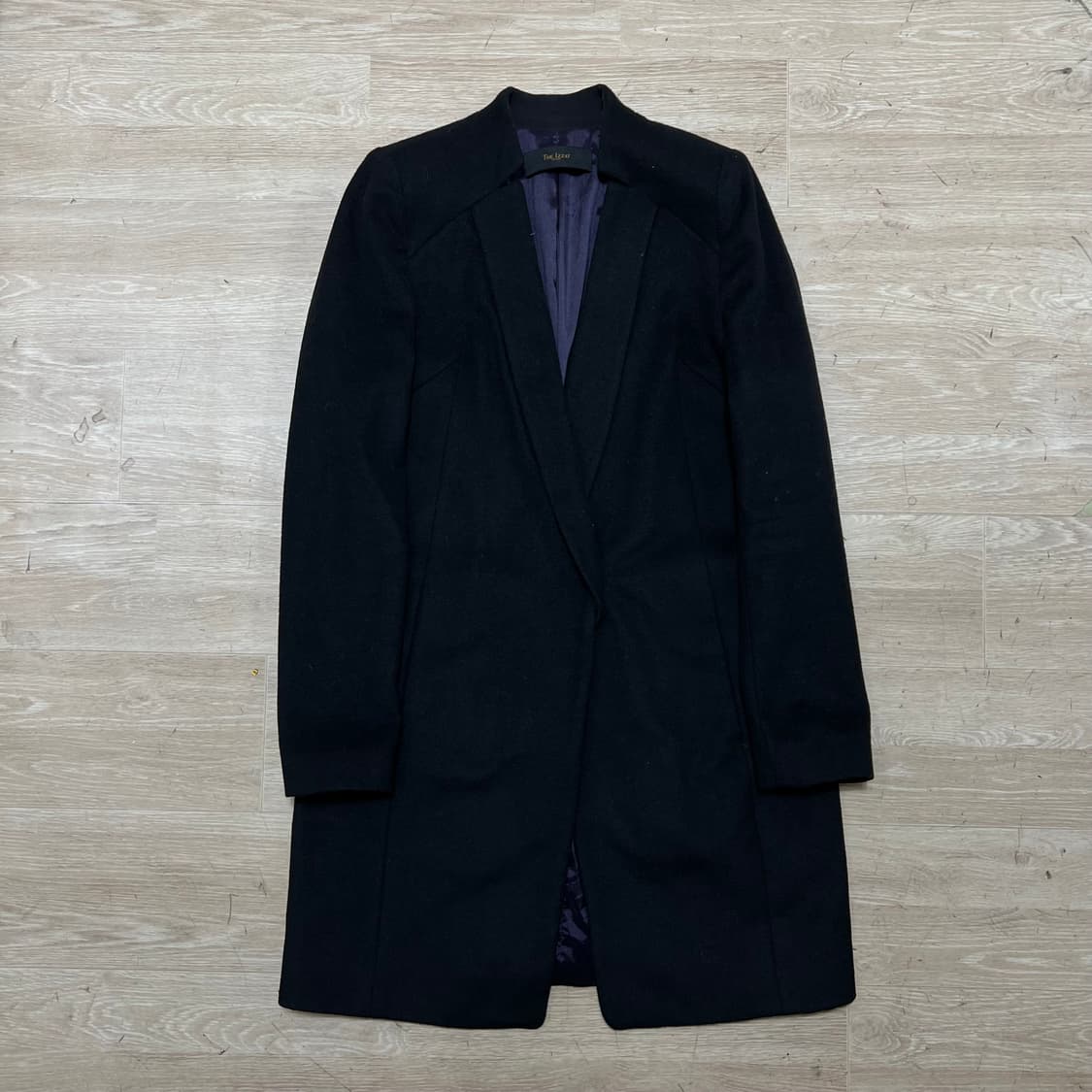 더아이잗 여성 모직 카라리스 싱글 브레스티드 롱코트 [블랙] XS/85 상품이미지1