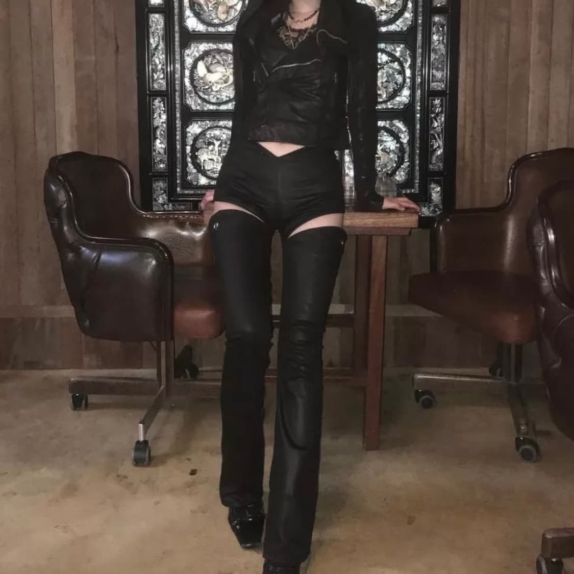 Hole weeeeek GARTER PANTS (BLACK) 상품이미지6