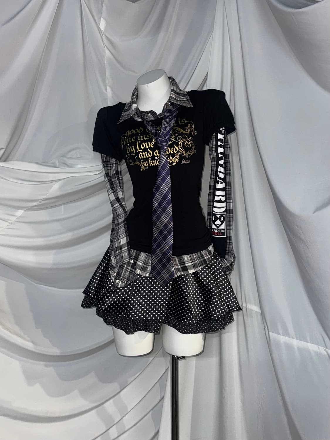 리즈리사 슈슈룬쇼콜라깔 무채색 키치 체크 코디세트 상품이미지7