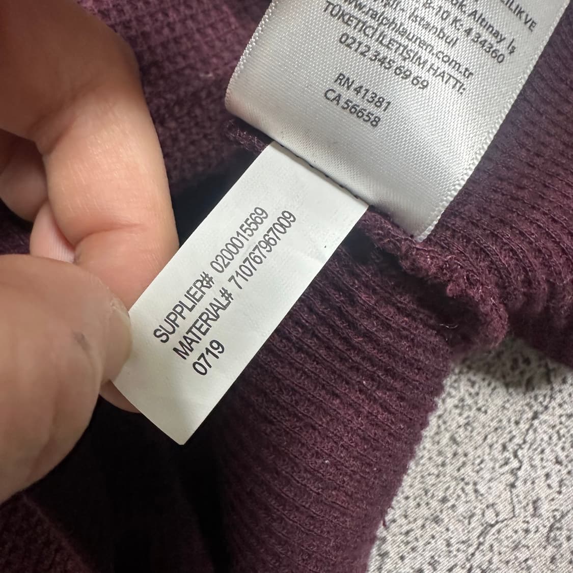 ✨ (바배) 폴로 랄프로렌 블루 포니 버건디 와플 롱슬리브 상품이미지4