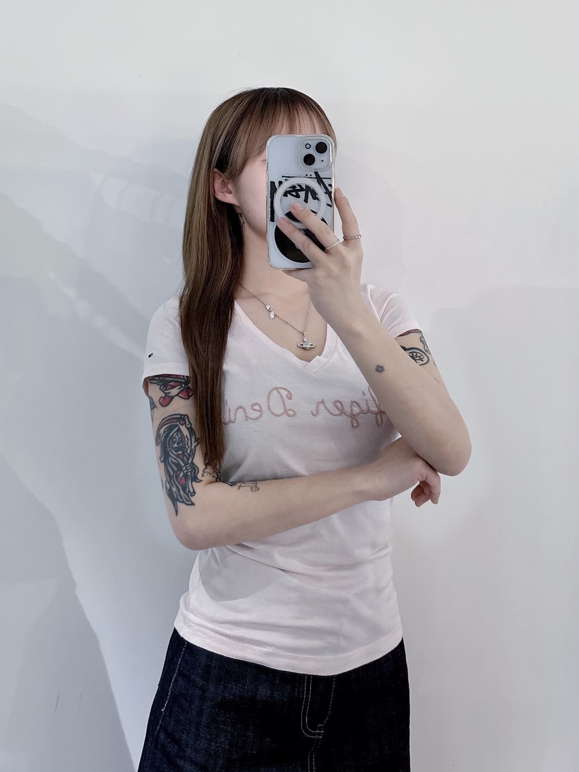 타미힐피거 빅로고 베이비핑크 딱붙 반팔 상품이미지2