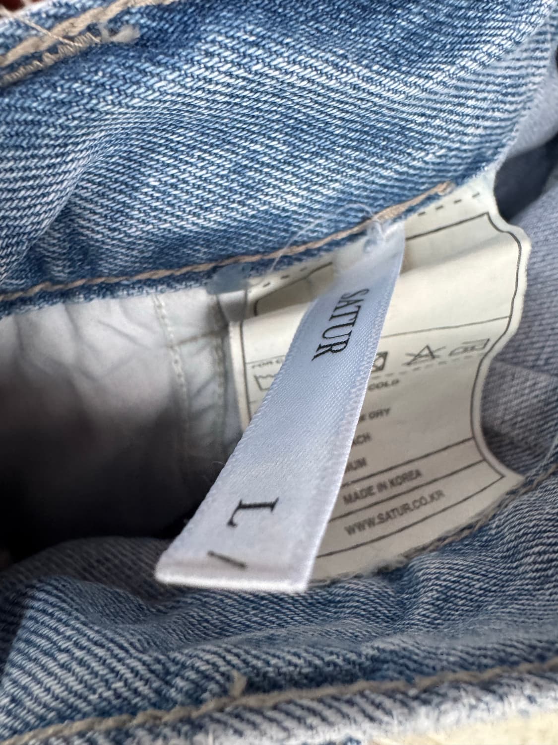 satur 세터 와이드 연청 핀턱 이중 포켓 데님 팬츠 L 상품이미지7