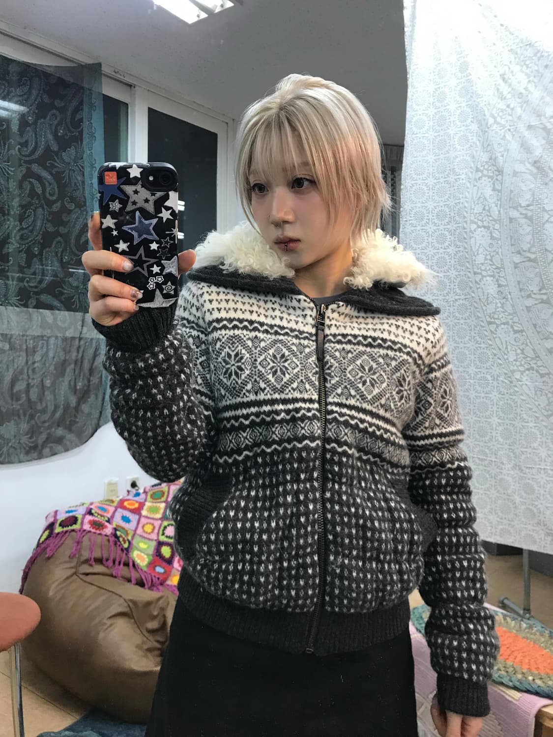 O’2nd 에스닉 니트 후드 패딩  상품이미지1