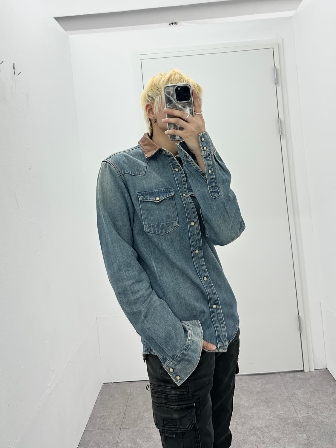 All Saints western leather denim shirts 상품이미지2