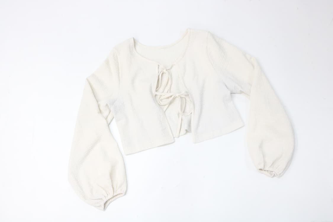GRL 그레일 빈티지 아이보리 셔링 리본 크롭 카디건 F 상품이미지2