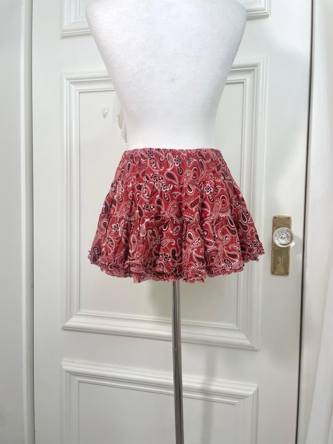 red pasley cotton mini skirt(size-M) 상품이미지4