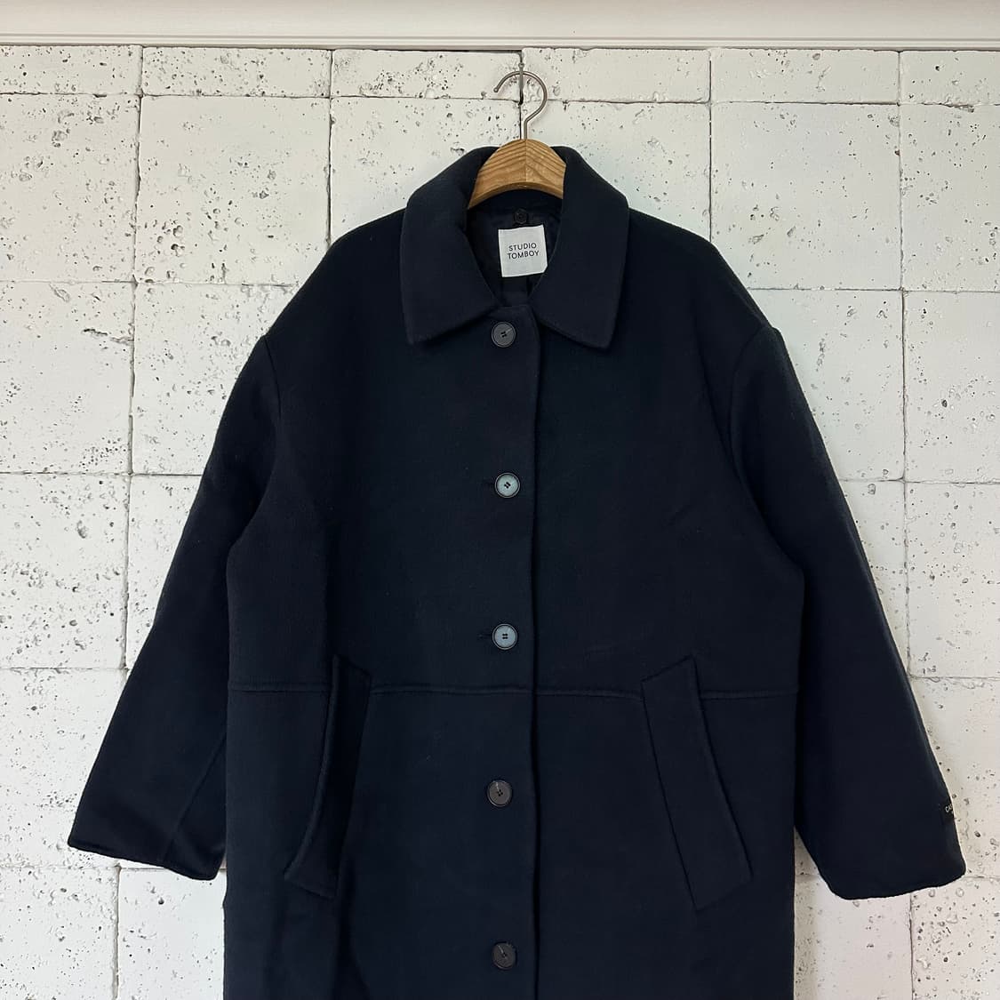 우먼85 스튜디오 톰보이 캐시미어 혼방 롱코트 네이비 상품이미지2