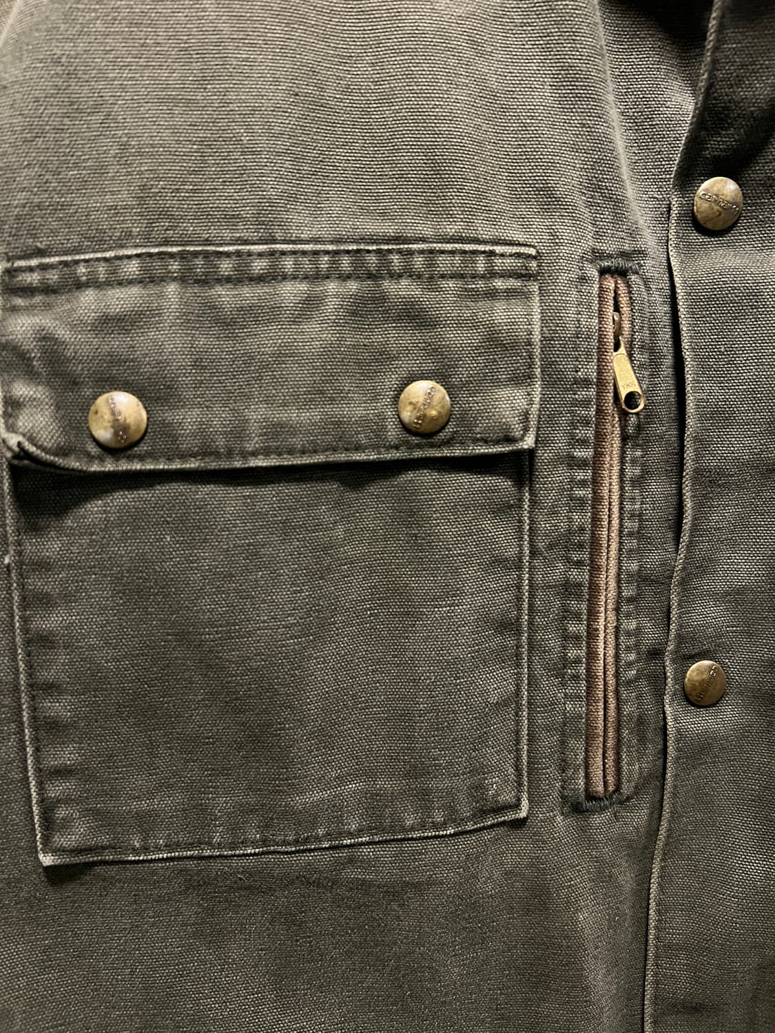 [XL]90's 칼하트 USA Made 빈티지 워싱 모스그린 워크 자켓 상품이미지3