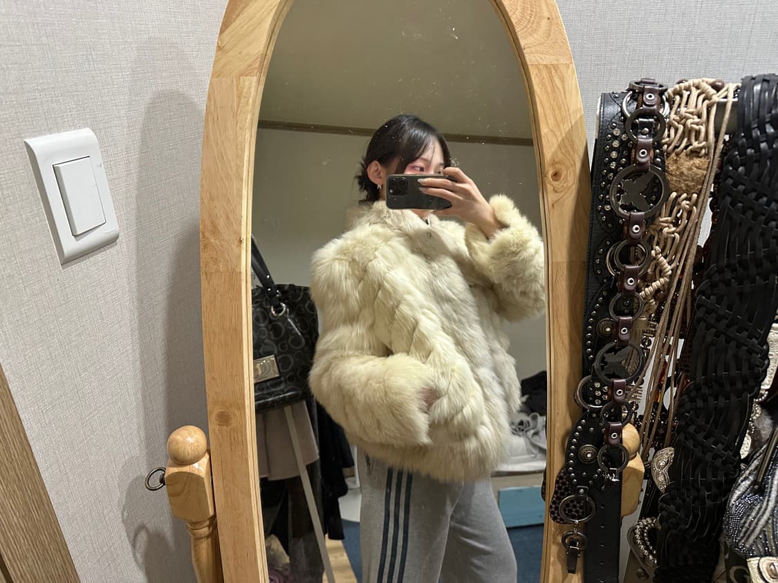 사가폭스 화이트브라운 믹스 더플코트퍼자켓 상품이미지7