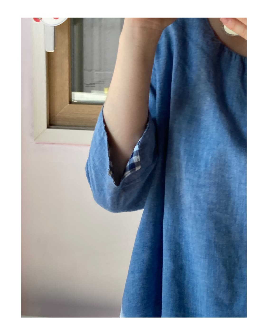 깅엄체크 하늘 블라우스 상품이미지5