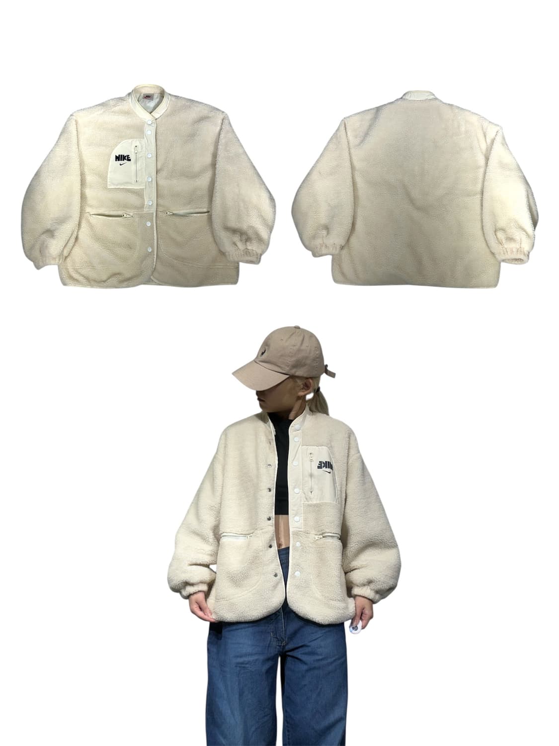 90s 나이키 아이보리 후리스 뽀글이 플리스 자켓  상품이미지1