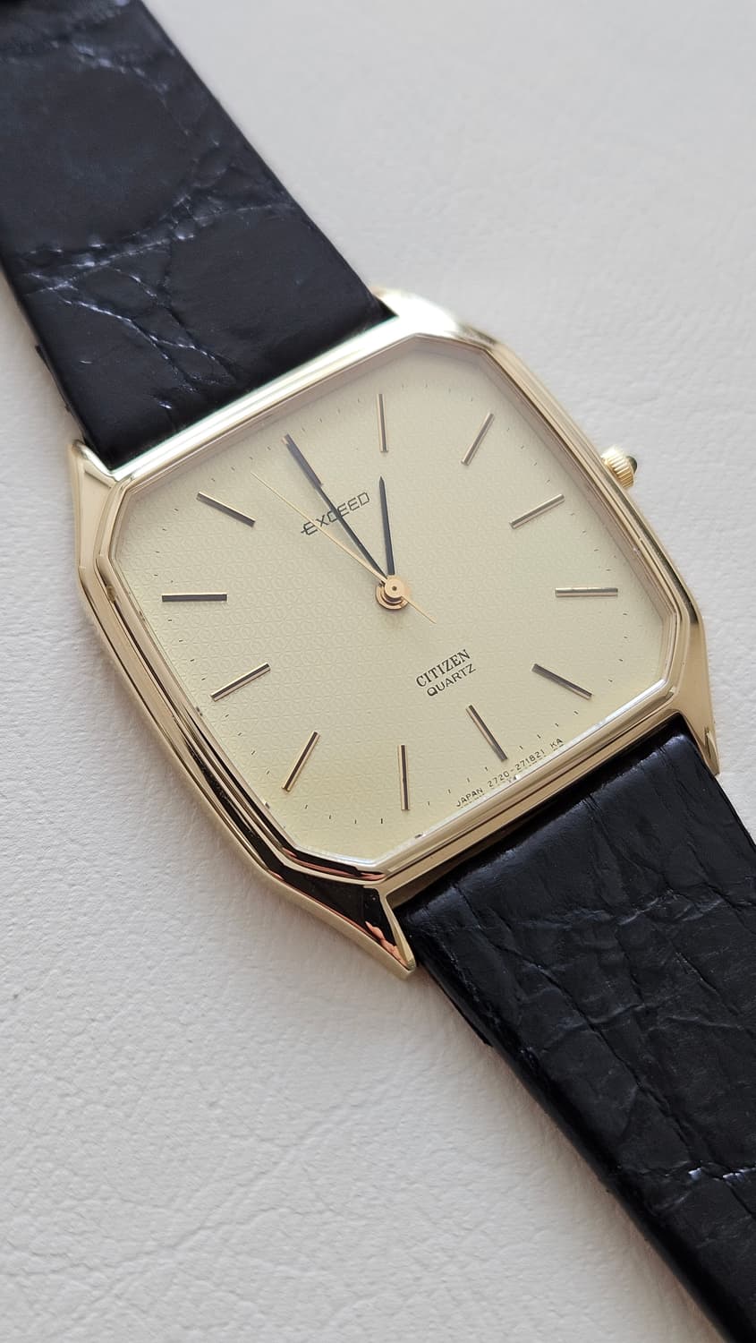 빈티지 시티즌 익시드 골드 사각 드레스 가죽 시계 상품이미지1