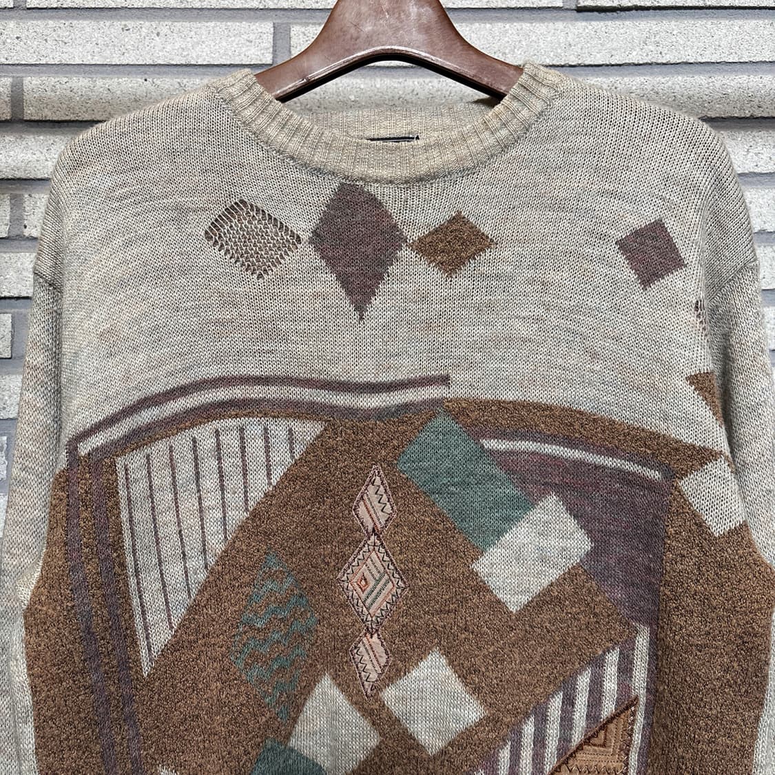 JPN VINTAGE 지오매트릭 자카드 블럭 패턴니트 보카시 디테일 크림 상품이미지4