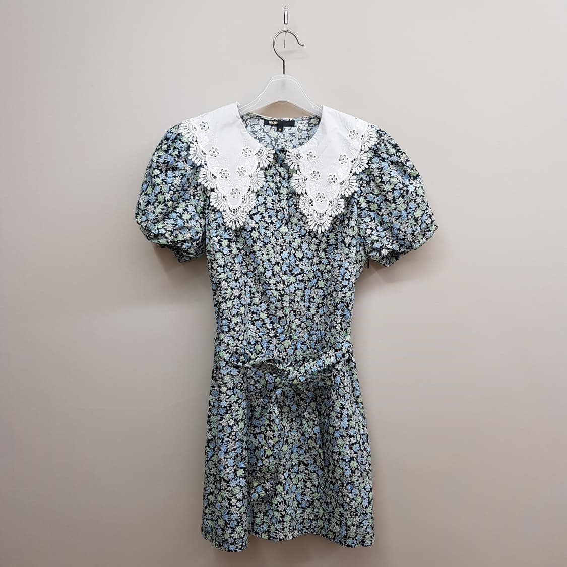 마쥬 플라워 패턴 레이스 카라 퍼프소매 미니 원피스 36사이즈 상품이미지2