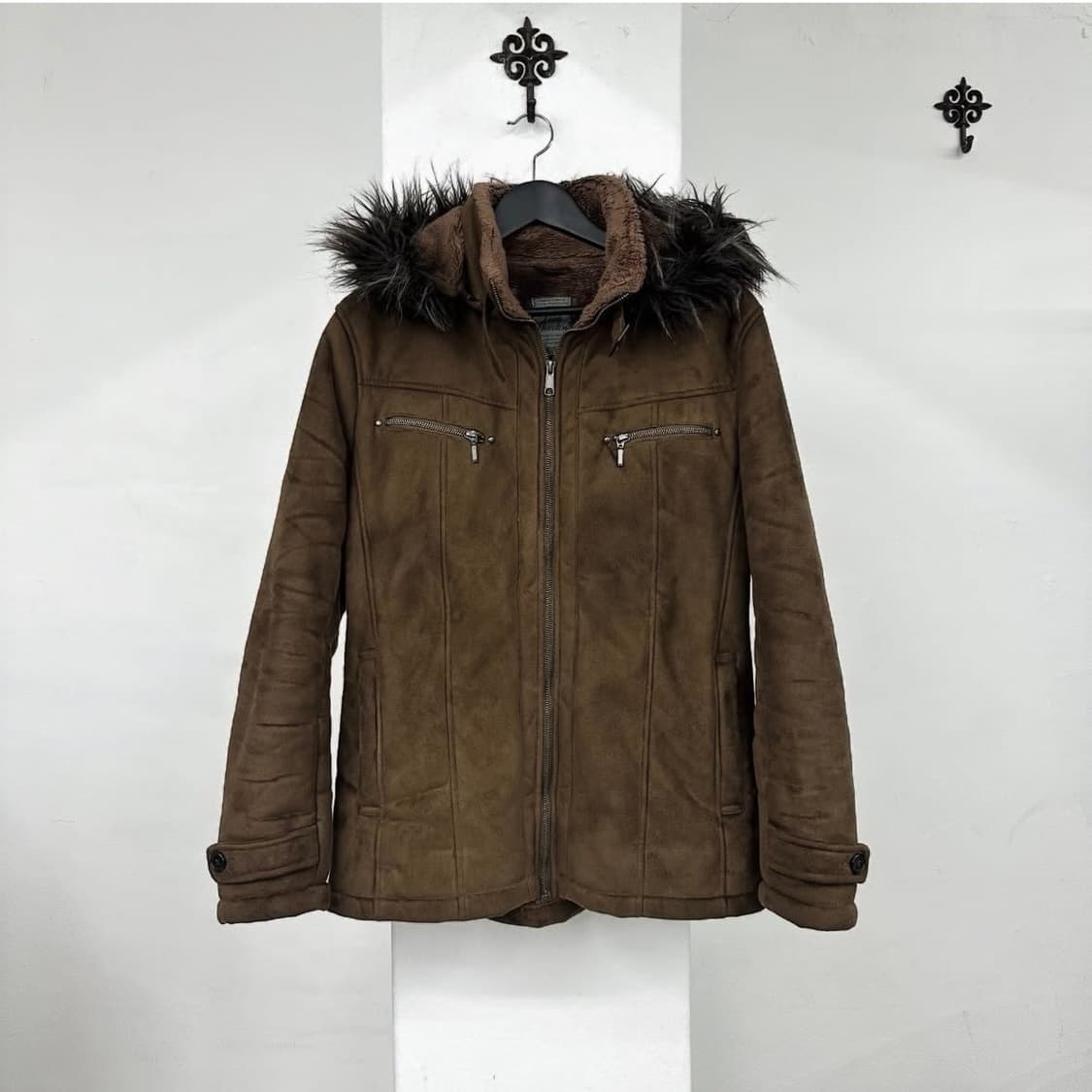 mustard khaki fur hood jacket 상품이미지1