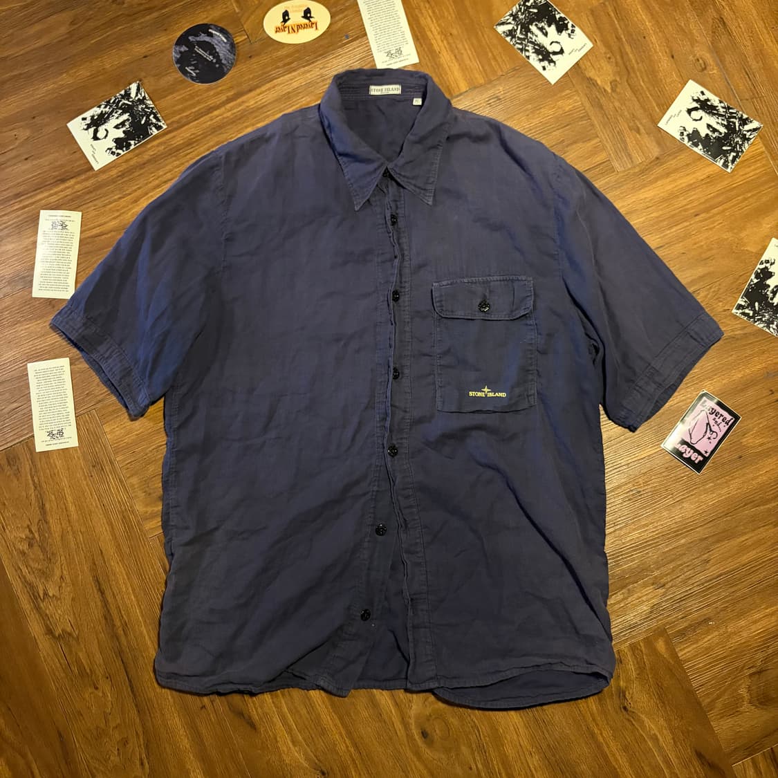 90s Stone island 가먼트 다이드 반팔 셔츠 상품이미지1