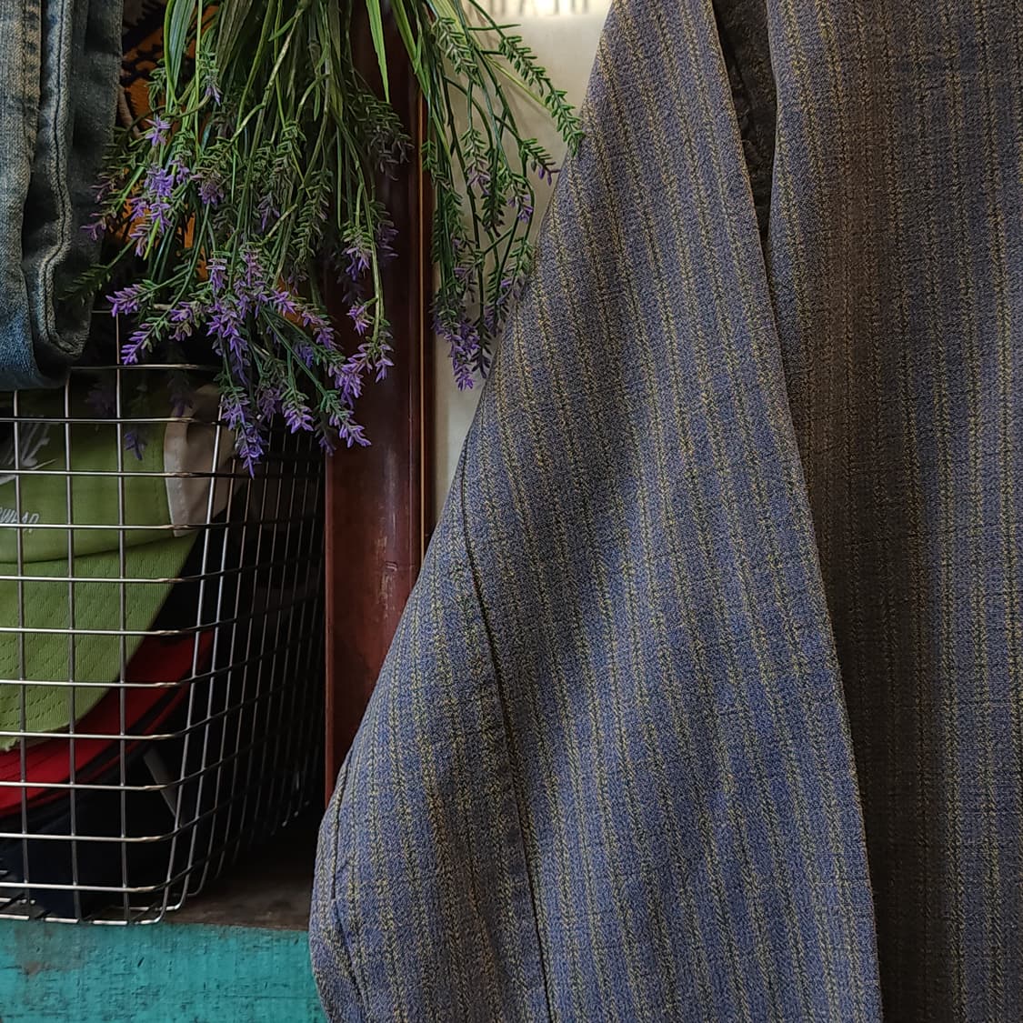 60s 프랑스 워크셔츠 헤비코튼 프렌치 셔츠 퍼플 그레이 롱 튜닉 셔츠L 상품이미지8