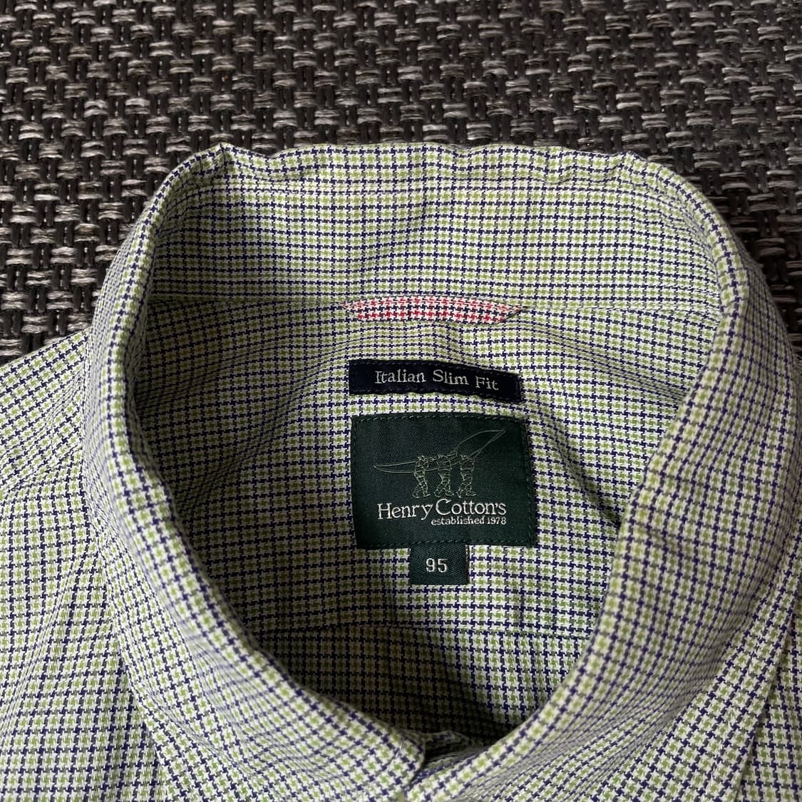 헨리코튼 연두 마이크로 체크 긴팔 셔츠 이탈리안 슬림핏 95 상품이미지4