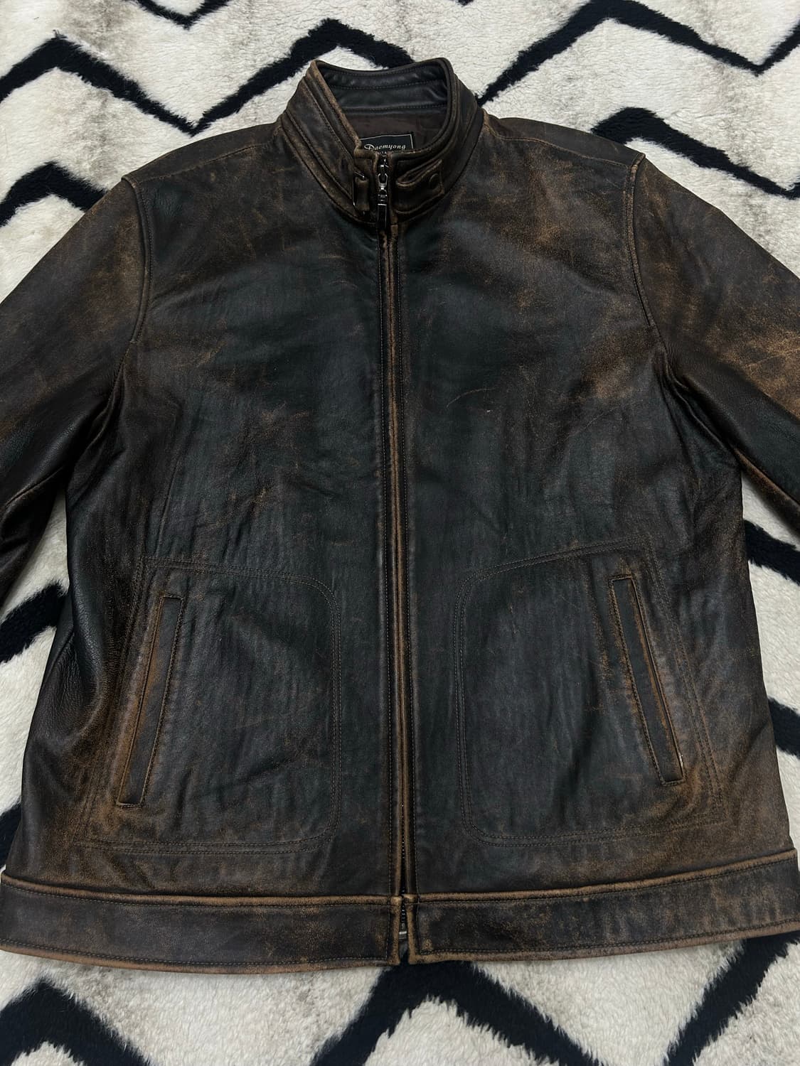 [L]빈티지 에이징 양가죽 집업자켓/브라운 상품이미지2