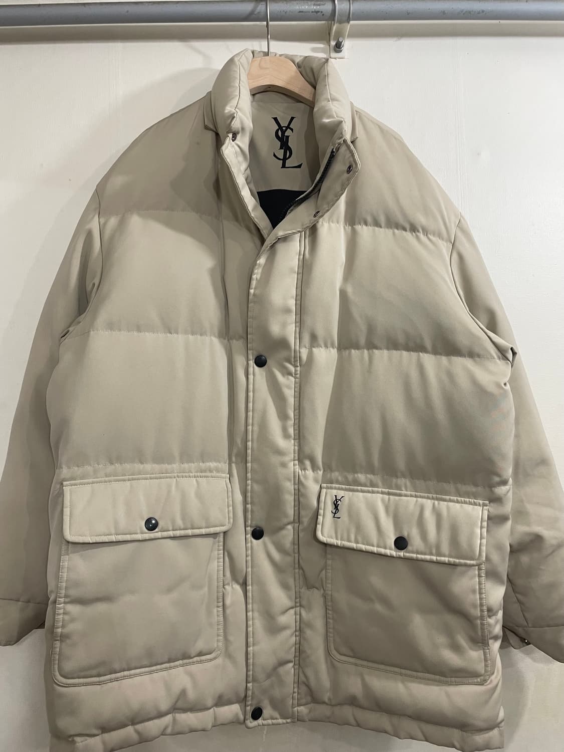 90s 입생로랑 YSL 구스다운 푸퍼 패딩 점퍼 베이지 상품이미지2