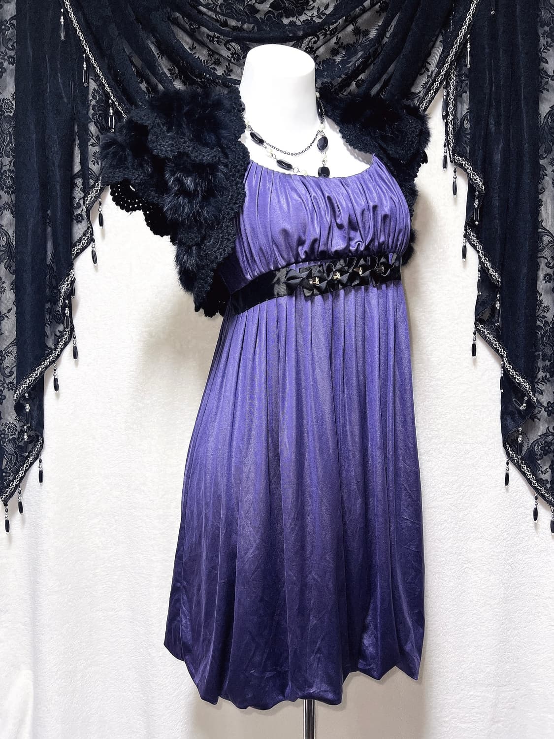 슈슈룬 바닐라깔 퍼플 벌룬 미니원피스 히메갸루 오네 고스펑크 파티드레스 상품이미지2