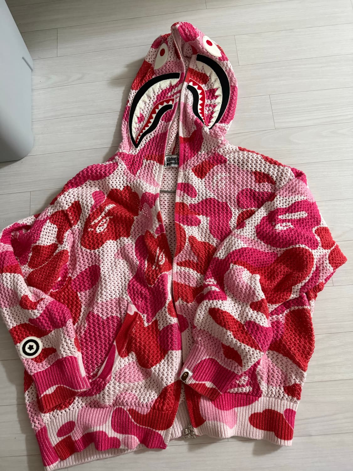 베이프 ABC 카모 크로셰 릴렉스드 핏 샤크 풀 후드집업 핑크 상품이미지2