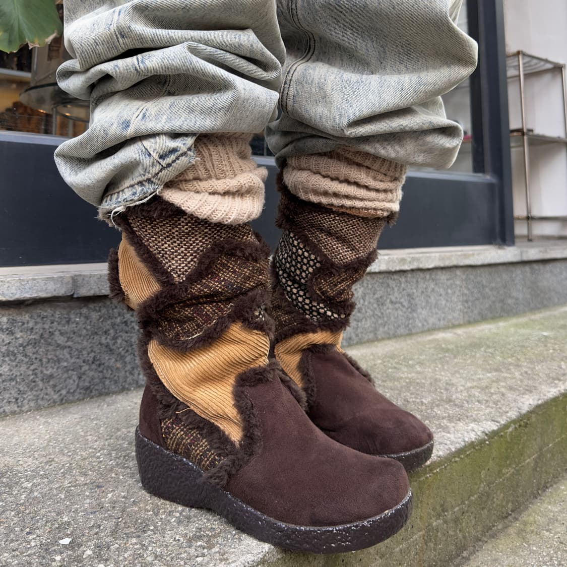 00s 패치 트위드 웨지 부츠 상품이미지1