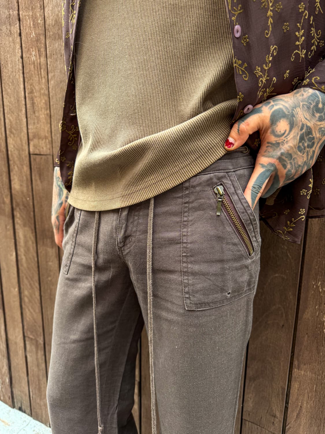 Brown Flare Linen Pants 상품이미지2