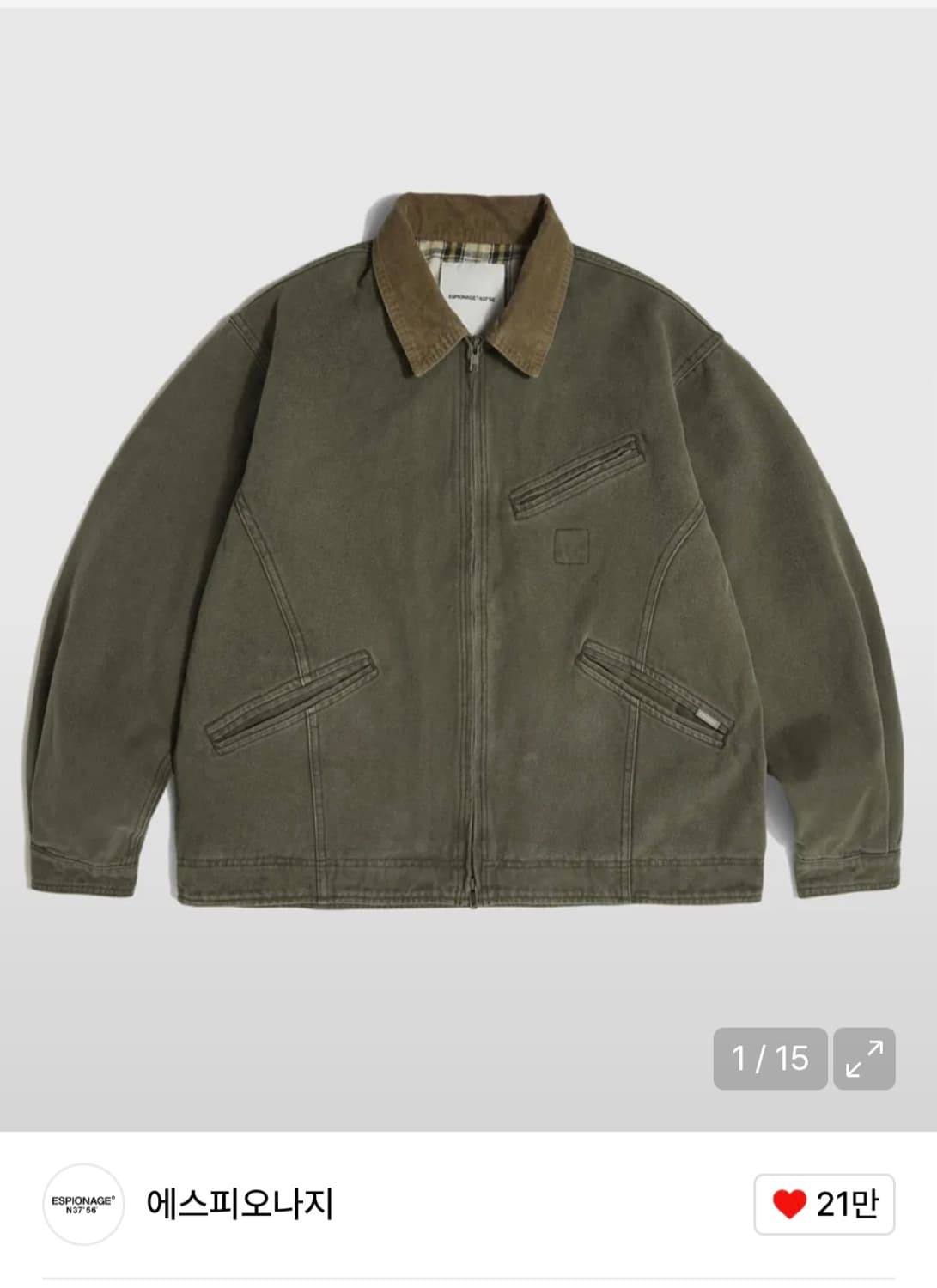 [L,모스그린]에스피오나지 워시드 캔버스 블루종 자켓 판매합니다. 상품이미지1