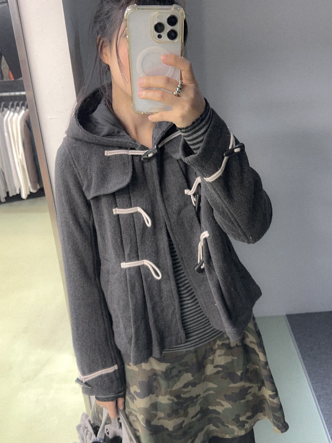 charcoal gray duffle pleats short jacket 상품이미지2