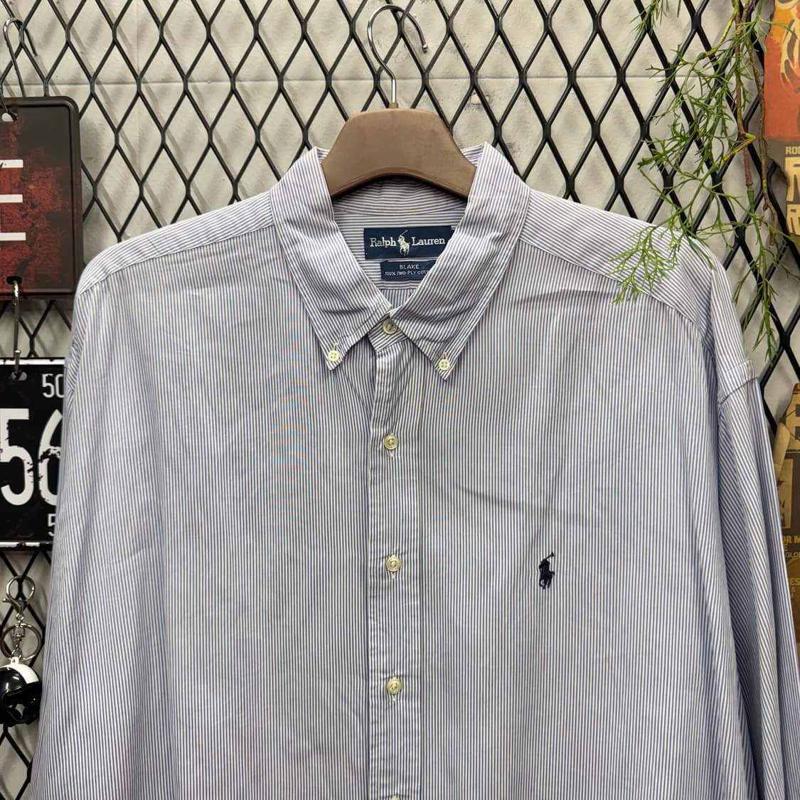 90s 폴로 랄프로렌 스트라이프 긴팔 셔츠 네이비 포니 로고 블루 상품이미지3