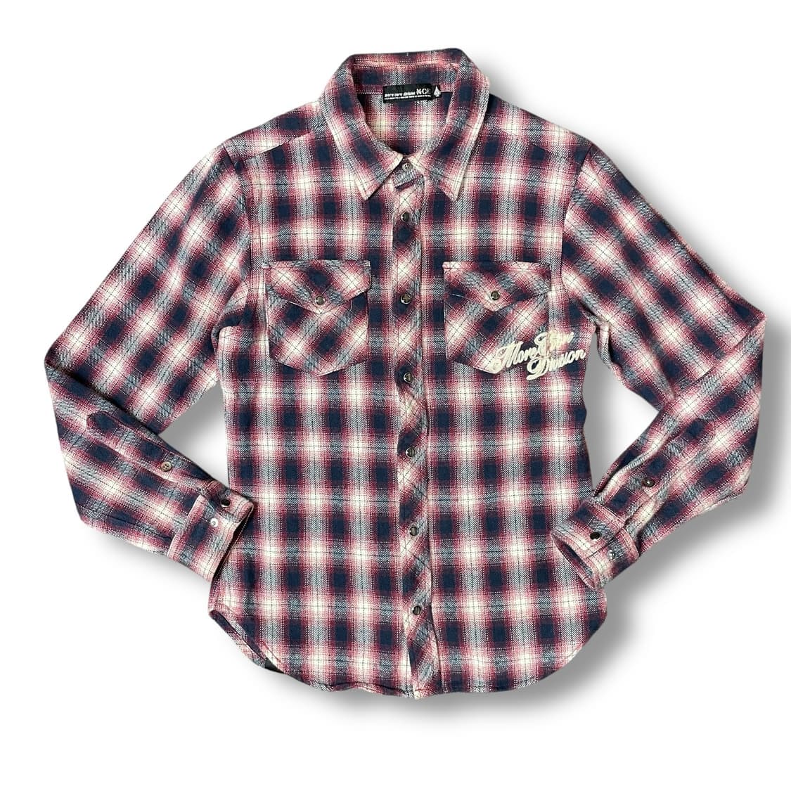 JPN 체크 레터링 자수 투포켓 웨스턴 플란넬 긴팔 셔츠 S 상품이미지1